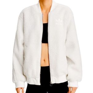 Adidas White Sherpa Teddy Bomber Jacket